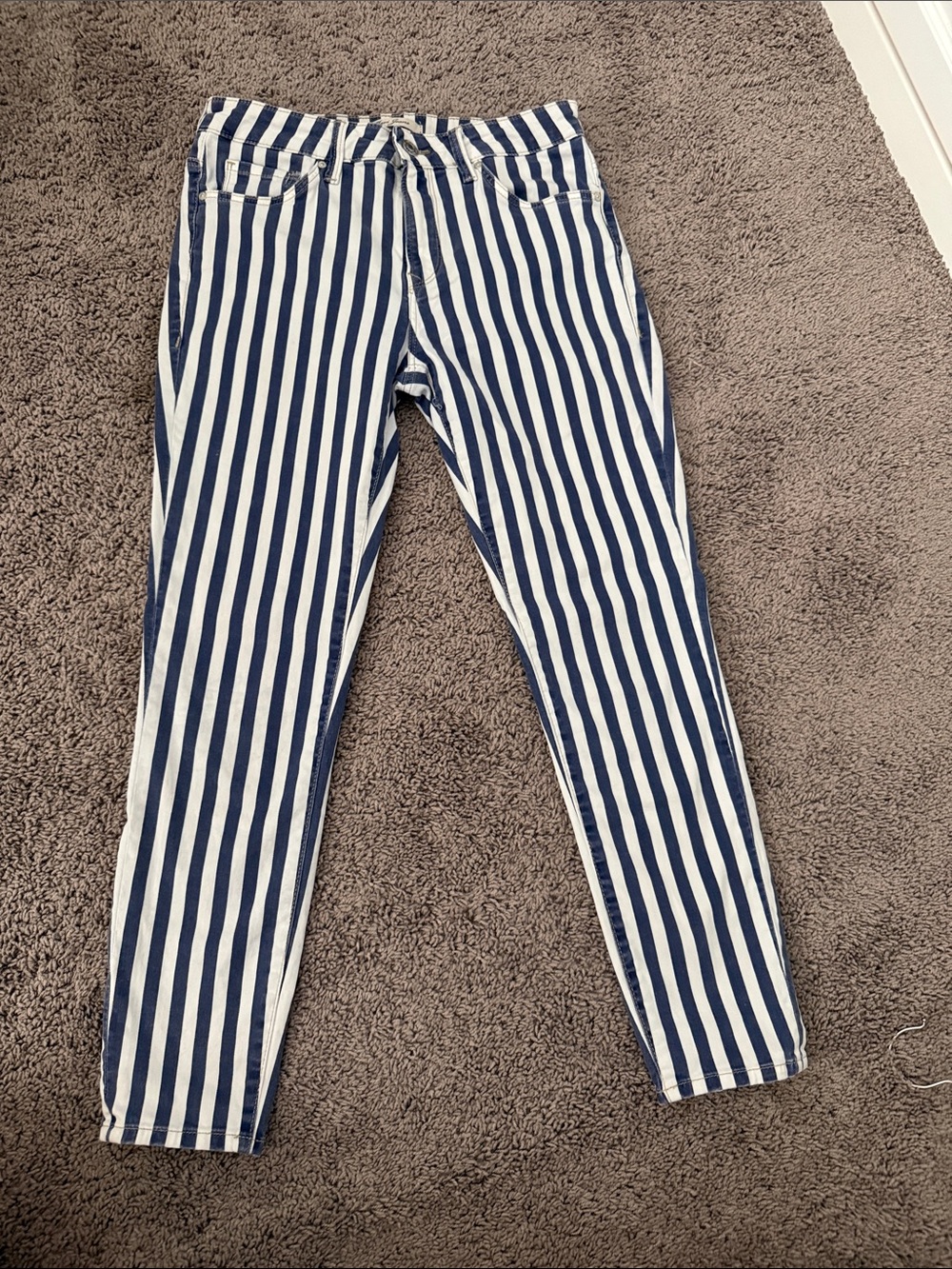 Mavi Striped High-Waist Skinny Jeans - Navy & White